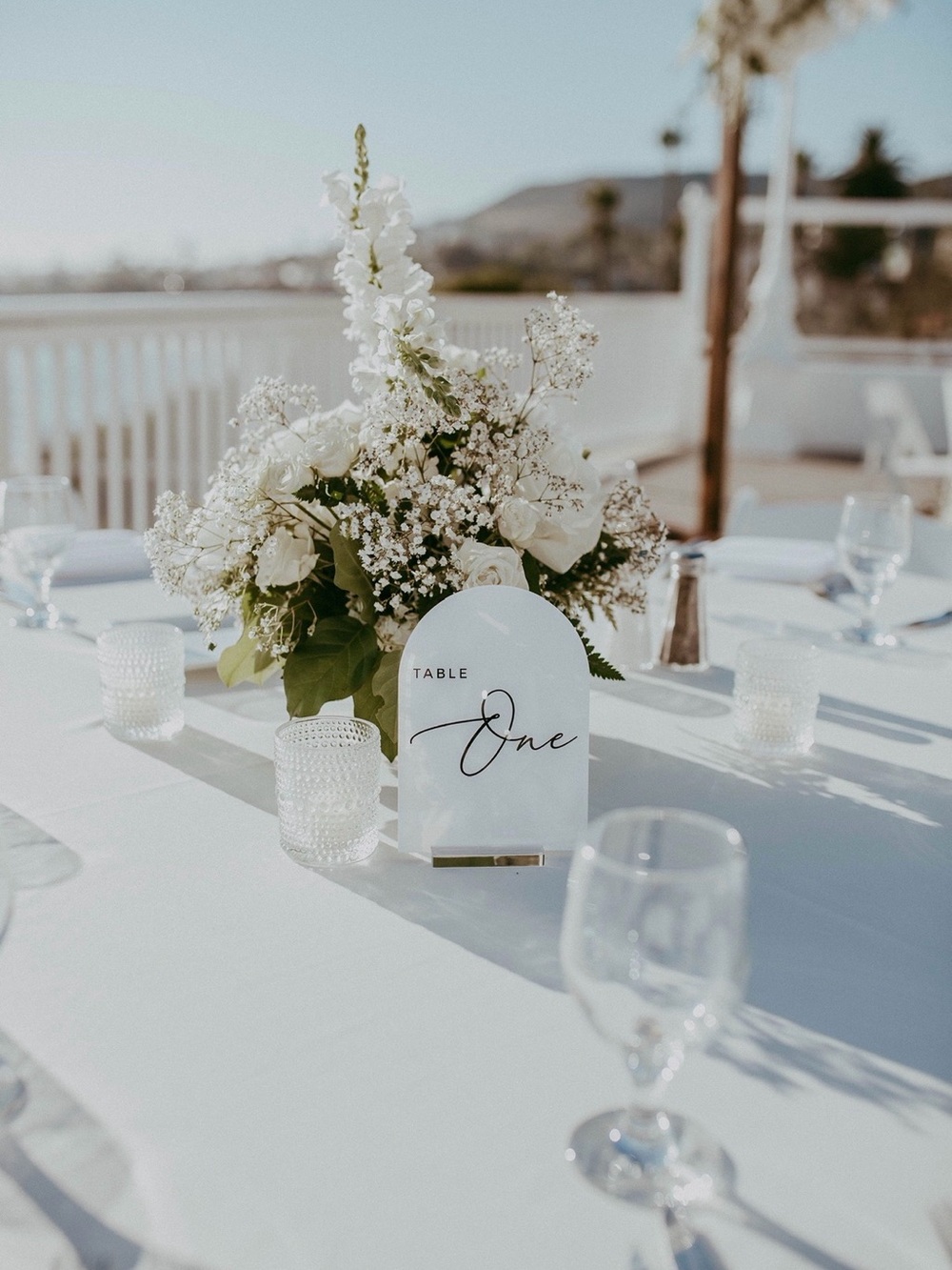 Elegant White Table Numbers 5” x7” acrylic  arch 1-10